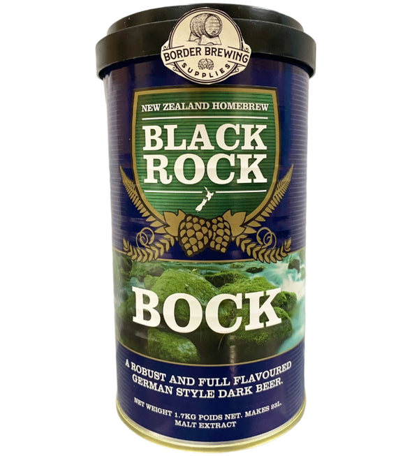 Bock Black Rock 1.7kg Malt Extract Brewing Kit A dark malty German style Bock. Brewed with four specialty malts Black Rock Bock is a complex, full flavoured dark beer.  Brew with our 1kg Old Improver OR for a more black lager style finish use a tin of Roasted Liquid Malt. 