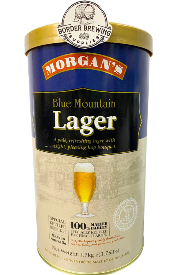 Blue Mountain Lager Morgan’s Brewing Co. 1.7kg Malt Extract Brewing Kit Special Kettled Beer Kit A pale refreshing lager with a light pleasing hop bouquet. A best seller in our shop.  Made in Australia with premium quality ingredients.