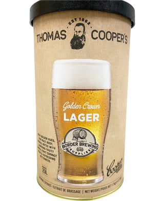 GOLDEN CROWN Lager Thomas Coopers Craft Series 1.7kg DIY Malt Extract Brewing Kit In 1968 Coopers brewed their first ever lager under the moniker ‘Gold Crown.’ A delicate, less sweet beer of the Dortmunder type, it was an overwhelming success and heralded a new era for the brewery. Makes a classic lager with deep Golden hues & a firm Malty body. Refreshingly bitter with a lingering Fruity aroma, this golden lager is crowned by a tight compact head.