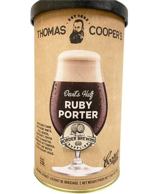 DEVIL'S HALF Ruby Porter Thomas Coopers Craft Series 1.7kg DIY Malt Extract Brewing Kit This devilish brew is inspired by the shady characters of the Devil’s Half Acre.  As black as the sinister night, this full bodied Porter has Ruby hints, delicious Chocolate Toffee malt character, moderate bitterness with Fruity hop notes & a rich creamy head.  It’s sure to bring out your dark side.