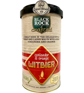Coriander & Orange Witbier Black Rock Crafted 1.7kg Beer Extract Black Rock Crafted Witbier is a fruity German style weissbier brewed with 52.8% wheat and 47.2% pilsner malt, with notes of coriander and orange. The classic fruitiness of this delicious beer has been balanced with a subtle hop bitterness  Brew with our 1kg Ultra Blend OR  Wheat Liquid Malt.  Blue Moon Beer