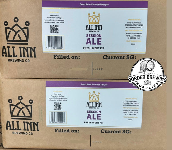 Session Ale
All Inn Brewing - Fresh Wort Kit
Full Flavoured, Tropical Fruit Notes. A little sleight of hand sneaks an enjoyable amount of Passionfruit, Pineapple flavours into a light and easy-going beer.