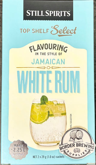 Jamaican White Rum
Top Shelf Select
Still Spirits
Essence Flavouring
Creates a smooth, light bodied rum, slightly sweet in flavour with subtle tones of molasses.