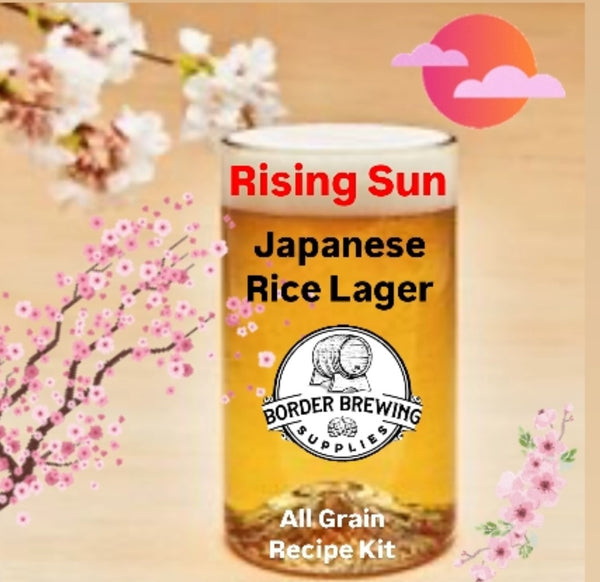 Rising Sun Japanese Rice Lager All Grain Recipe Kit A refreshing and crisp beer that will transport your taste buds to the streets of Tokyo. Brewed in the traditional Japanese style, this beer uses malted barley, hops & flaked rice, resulting in a light and clean taste with a hint of sweetness.