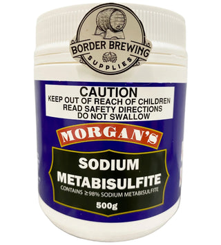 Sodium Metabisulphite 500g Morgan’s Used to sanitise beer, wine musts and juices as well as equipment but can also be used during racking as both a measure to prevent bacteria from spoiling the beer and wine and also as an antioxidant to keep air from staling.