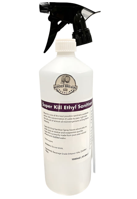 Ethyl Sanitiser Spray Super Kill 1L Ethanol, Alcohol 70% Ethanol Spray is widely regarded as a staple sanitiser product among the brewing sector both commercial and homebrew levels.