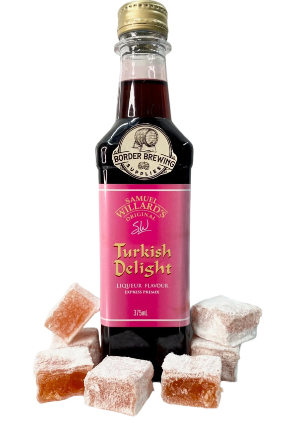 Turkish Delight Liqueur Premix Samuel Willard’s An exquisite Rose Water flavoured liqueur with hints of Rose Petals, Musk, Sugar & Vanilla, tastes just like the dessert Turkish Delight.  Enjoy as a sweet dessert drink on ice, in a cocktail, or over ice cream.  Samuel Willard’s Express premix is already mixed with the recommended sugar base, so there is no messy mixing required, just Shake and Pour, makes 1.125L of finished product