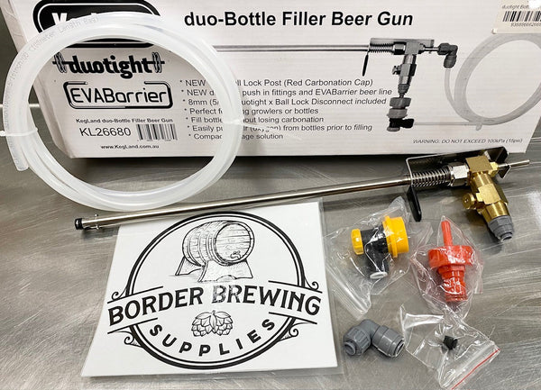 Bottle Filler Beer Gun duotight Homebrew Beer Bottles Home Brewing Beer Gun Bottle Filler The Beer Gun is a great way to fill bottles from a keg.  Every part that comes into contact with your beer is stainless steel. This unit features a CO2 purge, which helps to prevent oxidation during filling.